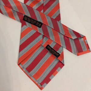 Dolcepunta Tie Luxury 100% Silk Necktie Italy Red Grey Orange Striped Hand Made